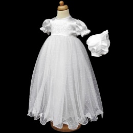 Baby Girls White My Christening Day Satin Tulle Gown & Bonnet